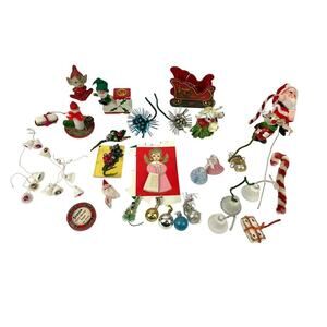 VTG Lot of 30 Holiday Ornaments Christmas Santa Plastic Fabric Angel Wooden MCM